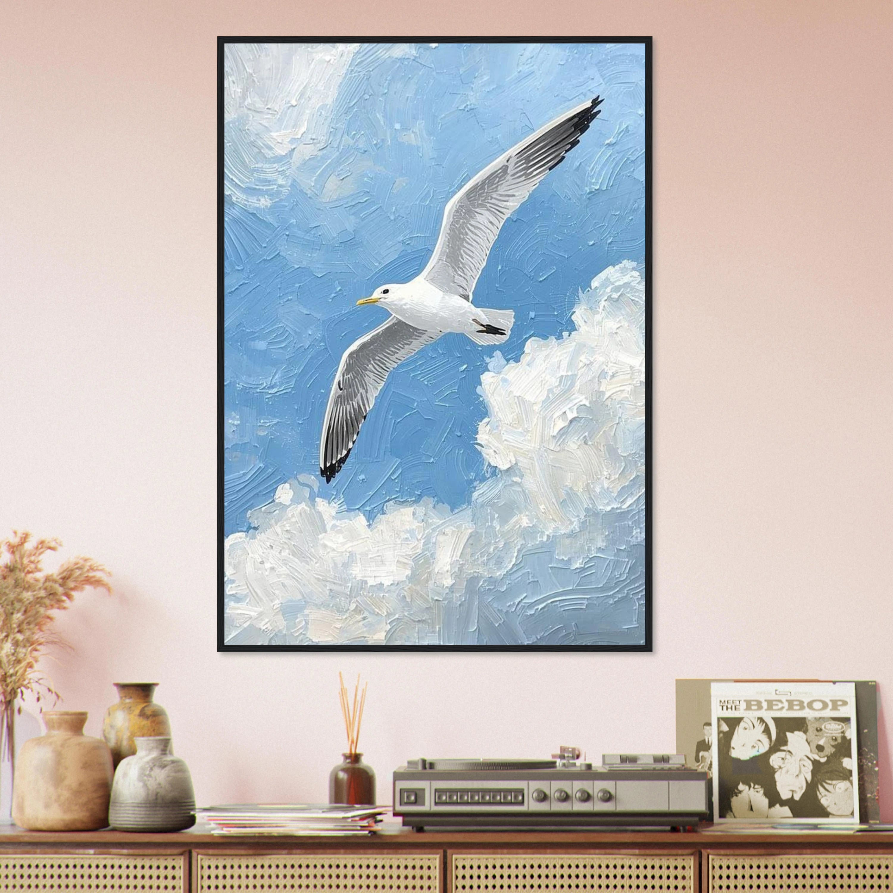 Seagull Over Clouds Art Print